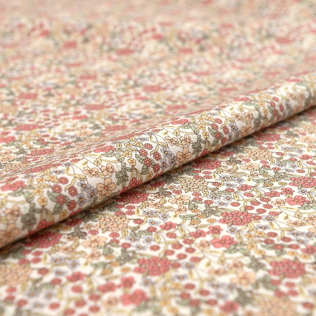 Japanese Cotton Poplin Busy Floral Cream Fabric 43-inch Lightweight Material