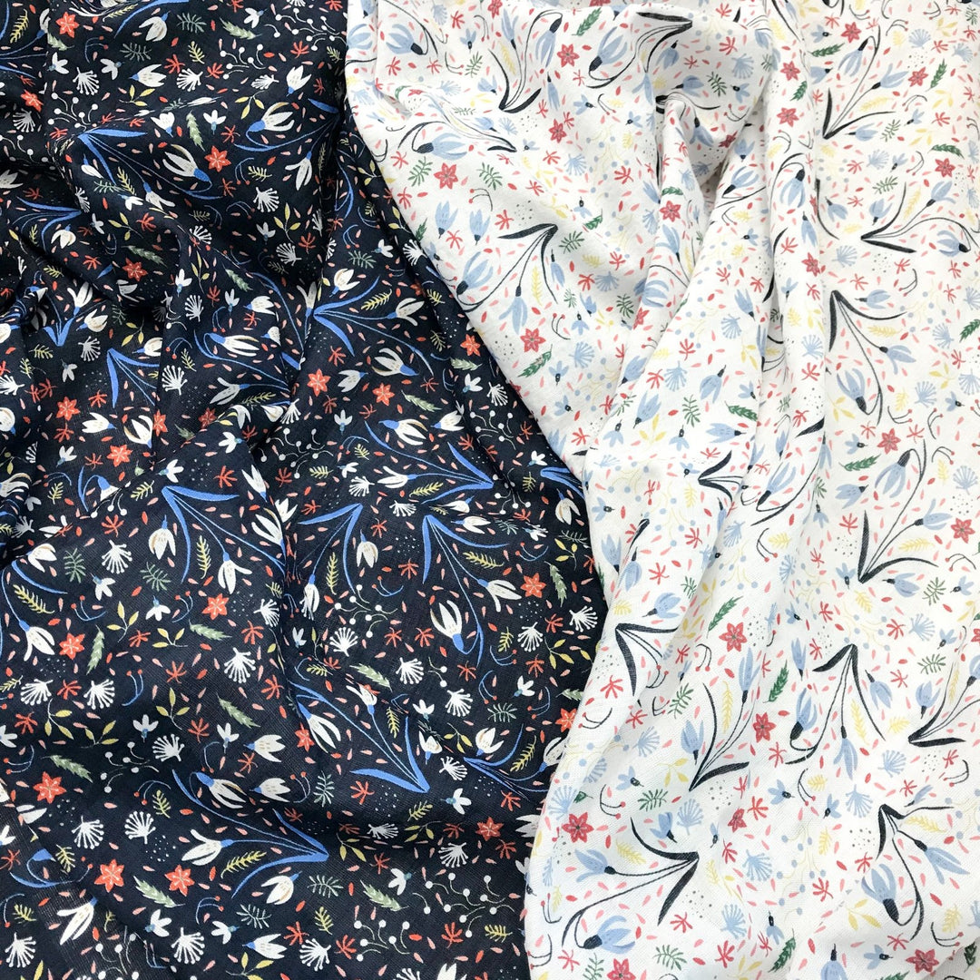 Cotton Viscose Voile Floral Party in Navy lightweight fabric with multicolor floral print