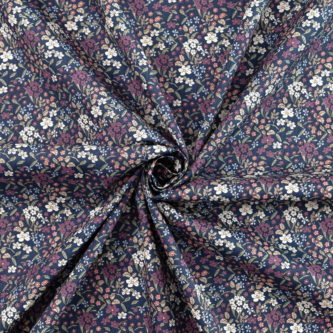 Japanese Cotton Poplin Busy Floral Blue Fabric 43-inch Lightweight Material