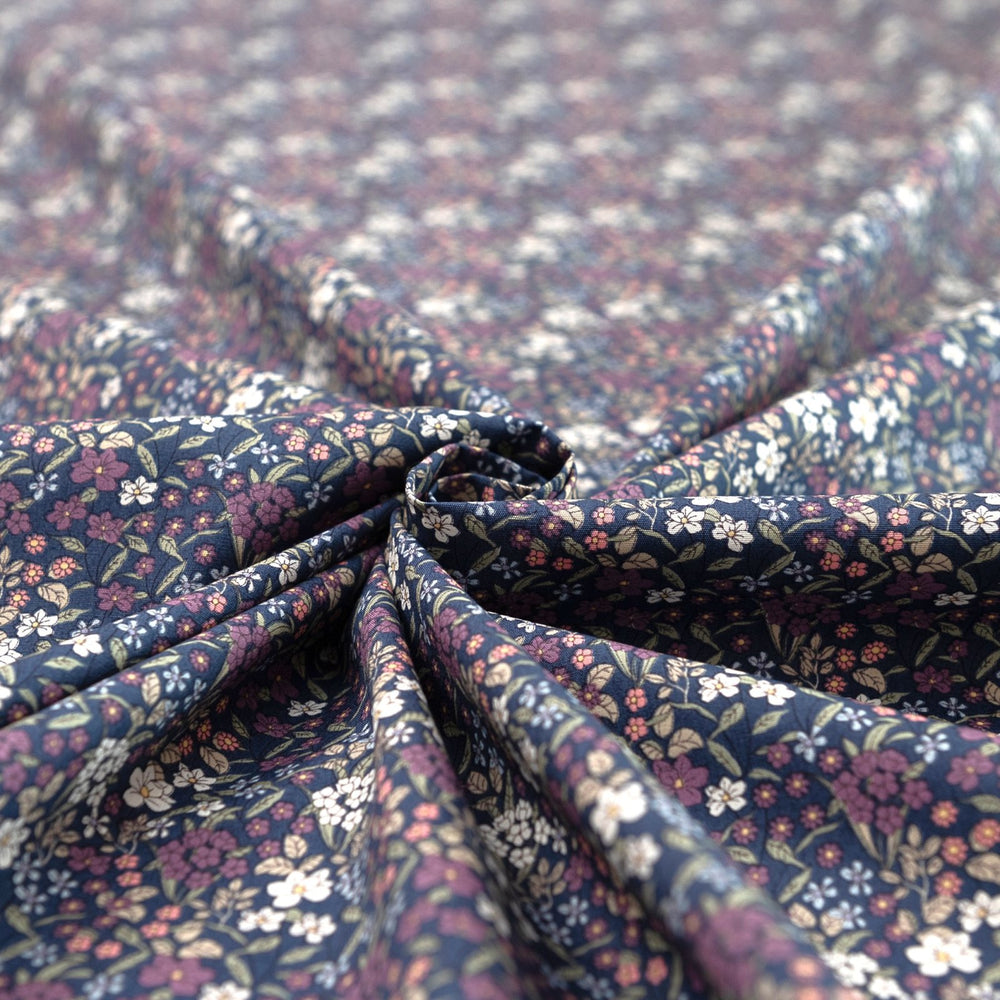 Japanese Cotton Poplin Busy Floral Blue Fabric 43-inch Lightweight Material