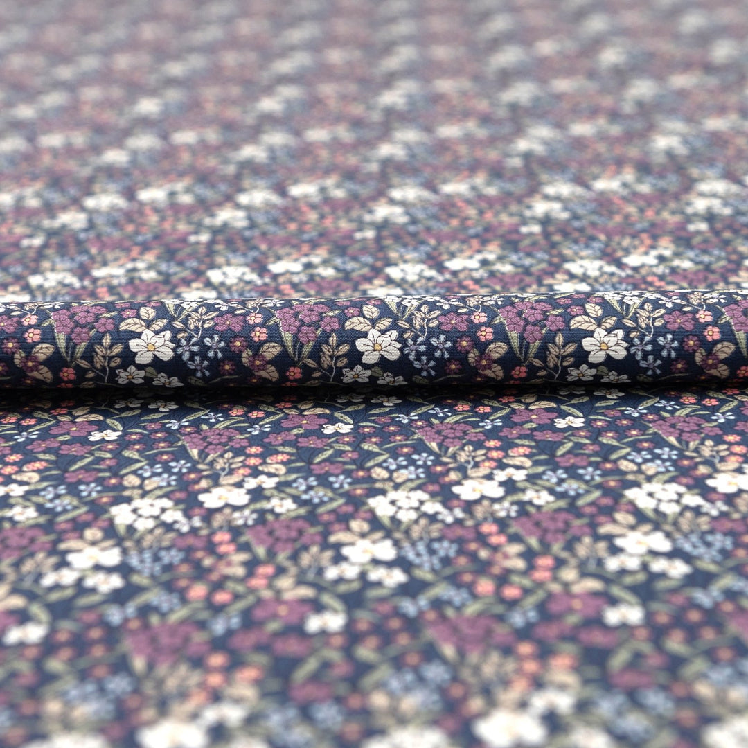 Japanese Cotton Poplin Busy Floral Blue Fabric 43-inch Lightweight Material