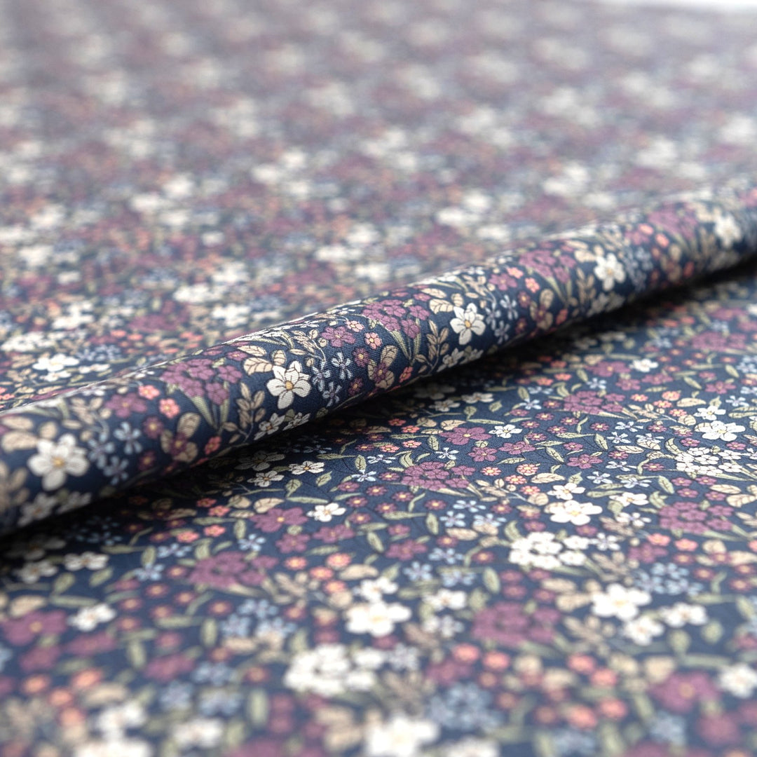 Japanese Cotton Poplin Busy Floral Blue Fabric 43-inch Lightweight Material