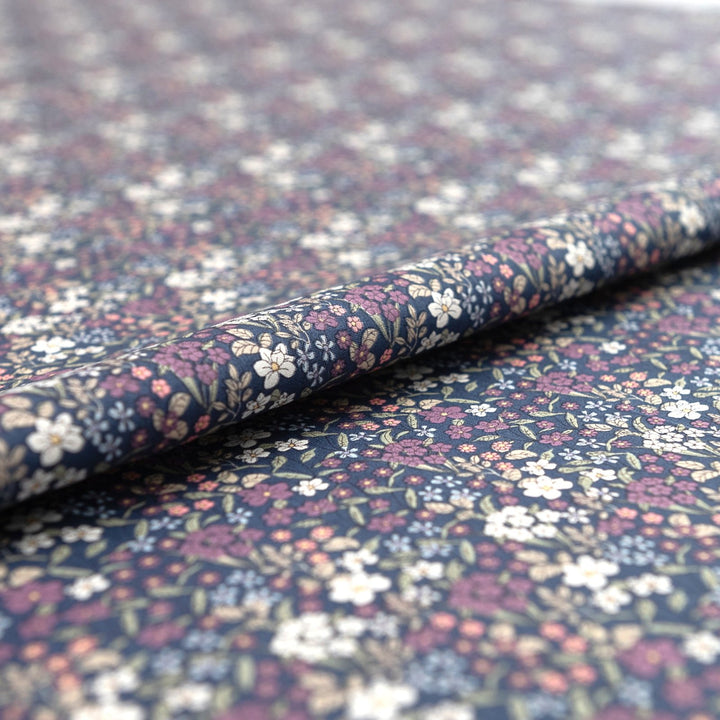 Japanese Cotton Poplin Busy Floral Blue Fabric 43-inch Lightweight Material
