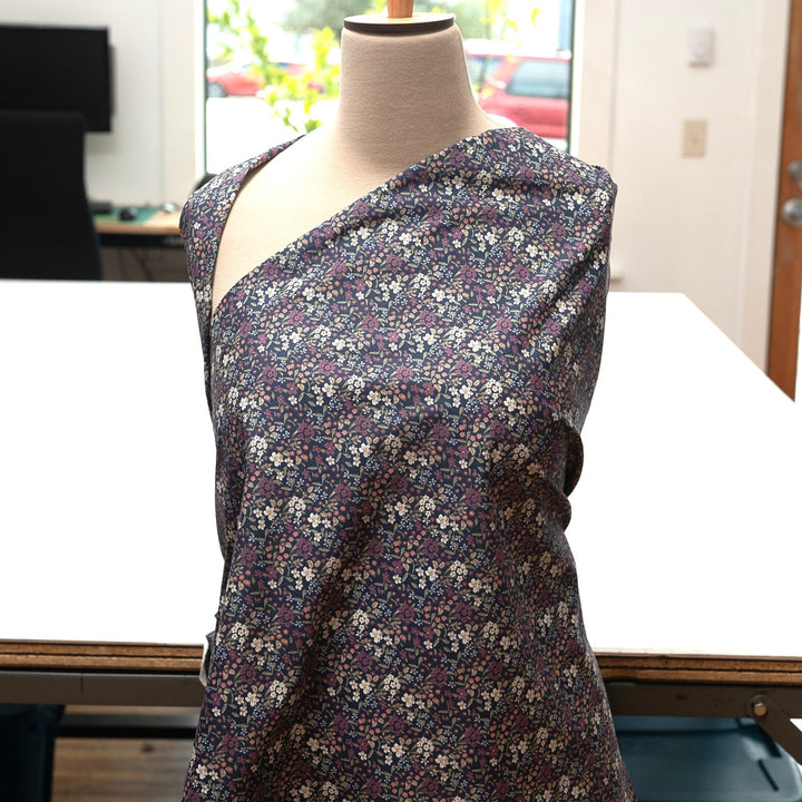 Japanese Cotton Poplin Busy Floral Blue Fabric 43-inch Lightweight Material