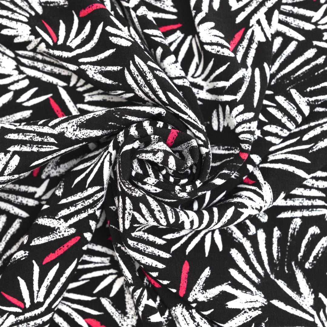 Viscose Crepe - "Black & White Paintbrush"
