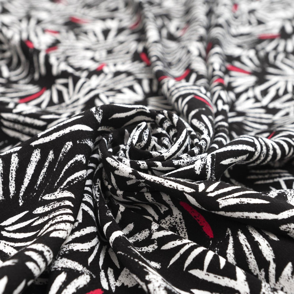 Viscose Crepe - "Black & White Paintbrush"
