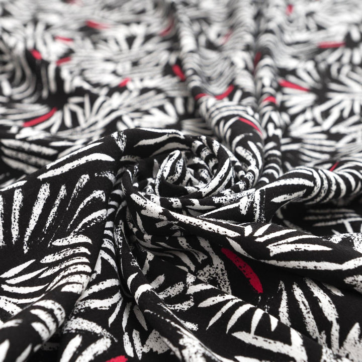 Viscose Crepe - "Black & White Paintbrush"
