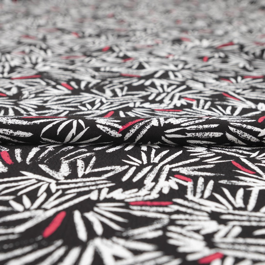 Viscose Crepe - "Black & White Paintbrush"
