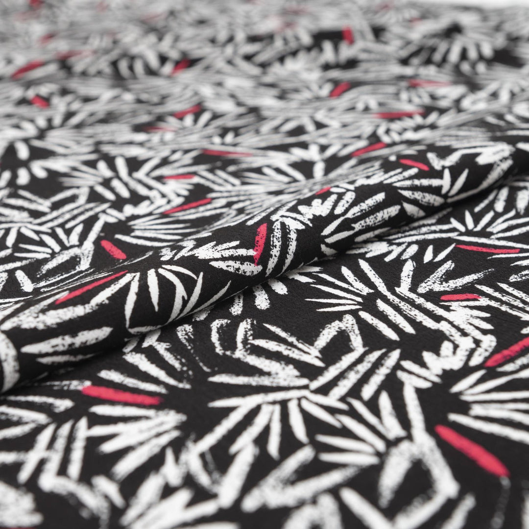 Viscose Crepe - "Black & White Paintbrush"
