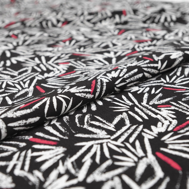 Viscose Crepe - "Black & White Paintbrush"
