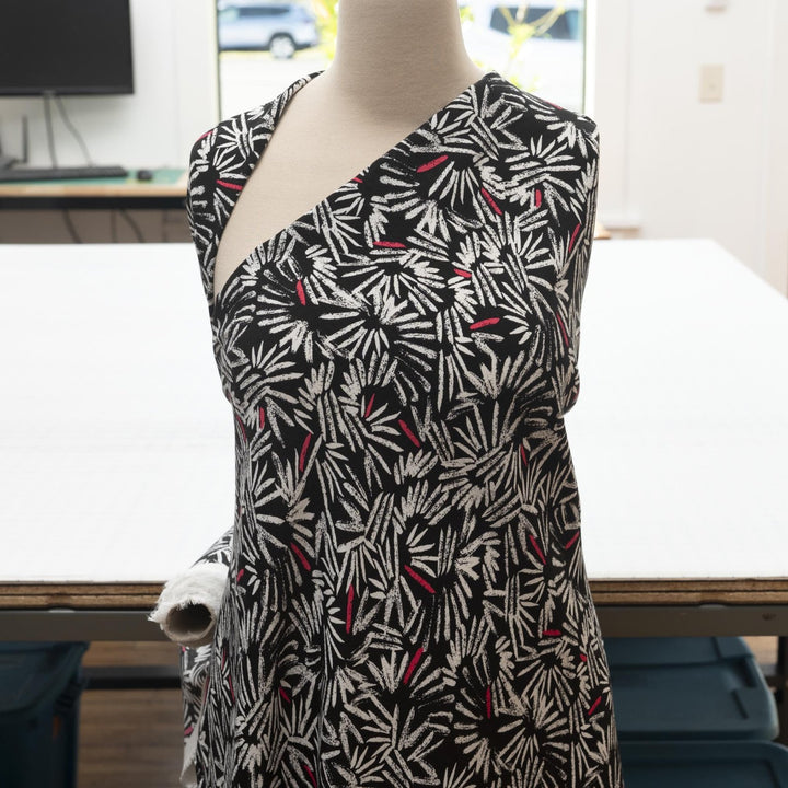 Viscose Crepe - "Black & White Paintbrush"
