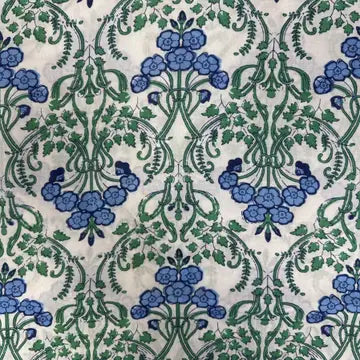 Indian Hand Printed Cotton - Bluebell Vine Ivory