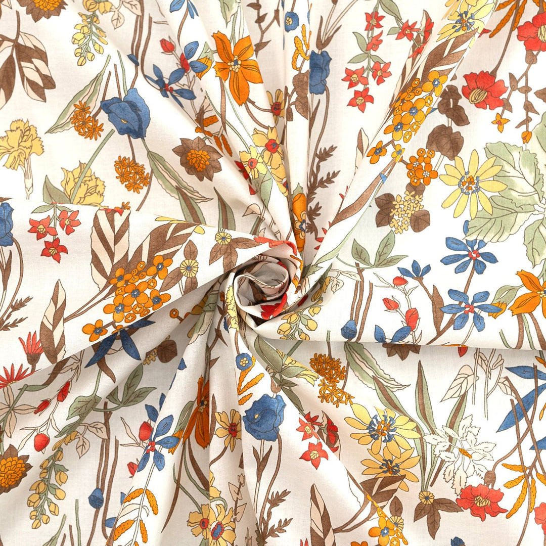 Japanese Cotton Poplin Lily Spray Cream Fabric 43-inch Lightweight Material