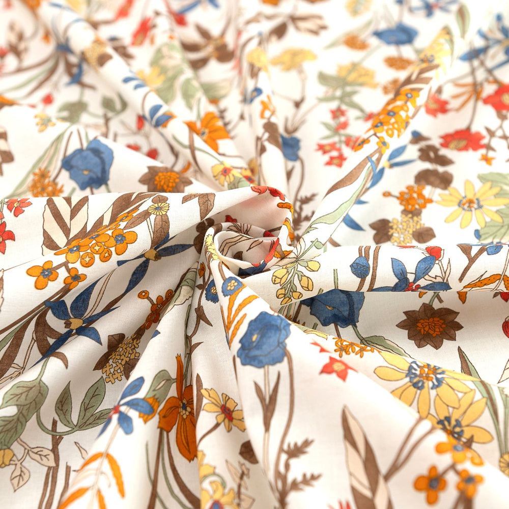 Japanese Cotton Poplin Lily Spray Cream Fabric 43-inch Lightweight Material