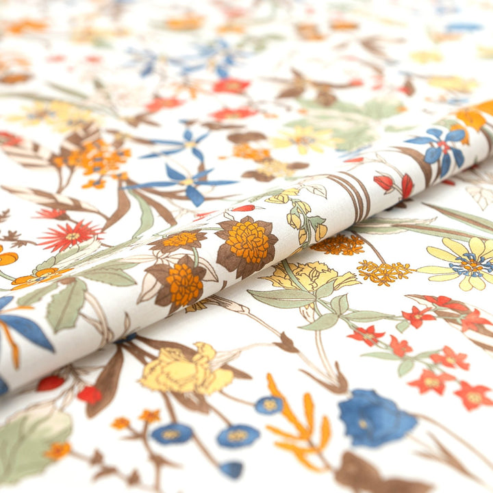 Japanese Cotton Poplin Lily Spray Cream Fabric 43-inch Lightweight Material