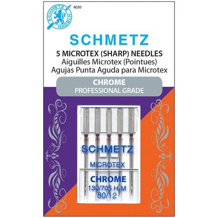 Schmetz Chrome Microtex Sewing Needles Size 80/12 - 5 Count Pack for Delicate Fabrics