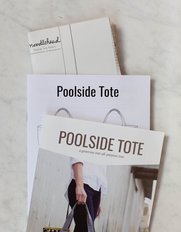 Noodlehead Poolside Tote sewing pattern for DIY beach bag with pockets and room for towels