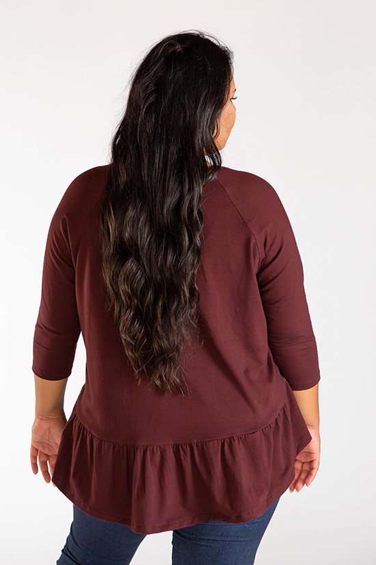 Chalk & Notch Waterfall Raglan sewing pattern with cropped, ruffle top, and ruffle dress options