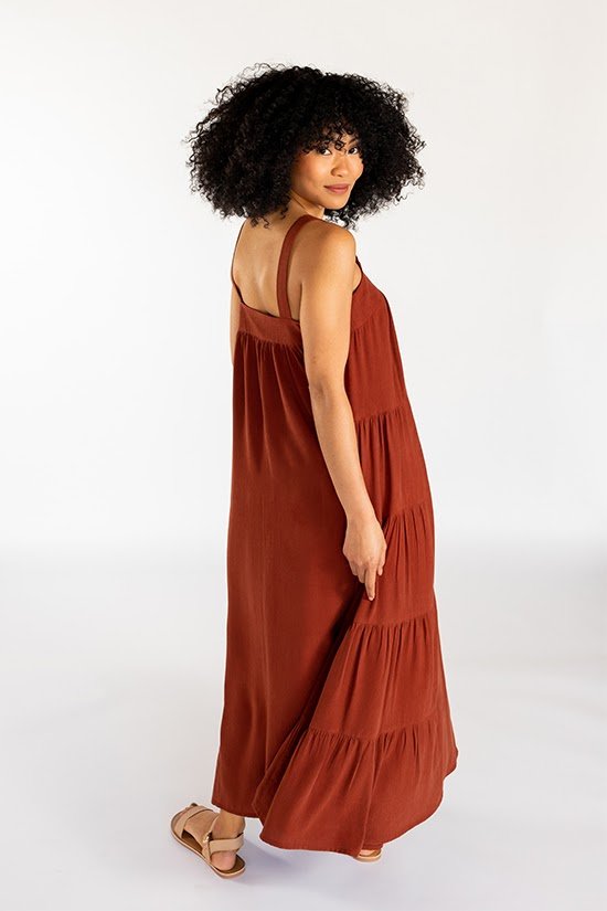 Chalk & Notch Marcel Dress & Tank Top sewing pattern with fitted high bust and flowing silhouette