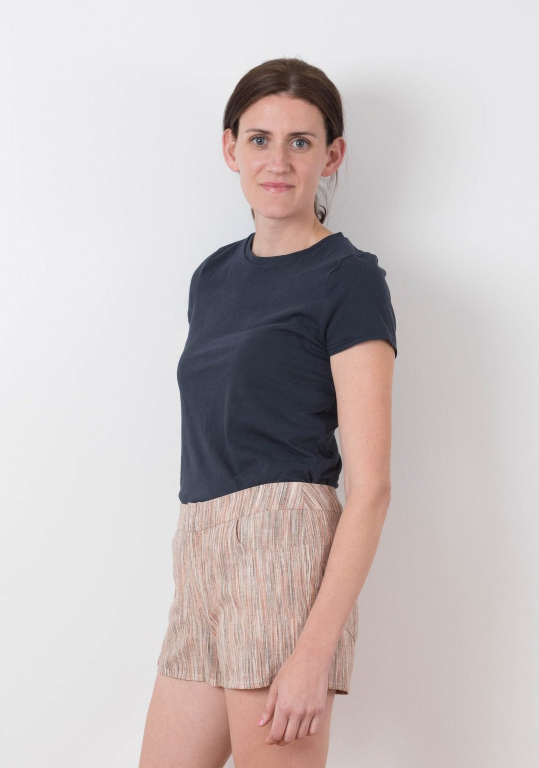 Grainline Studio Maritime Shorts sewing pattern with curved front pockets, back patch pockets, fly closure, sizes 0–18