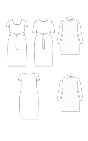 Cashmerette Pembroke Dress & Tunic sewing pattern – midi or tunic length T-shirt dress with split hem, optional waist tie, and three neckline options.