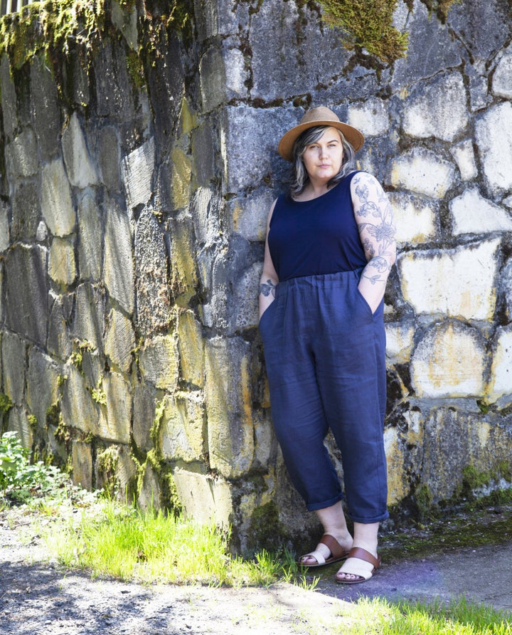 Sew House Seven Free Range Slacks Paper Pattern – elastic waist tapered and straight cropped pants sewing pattern