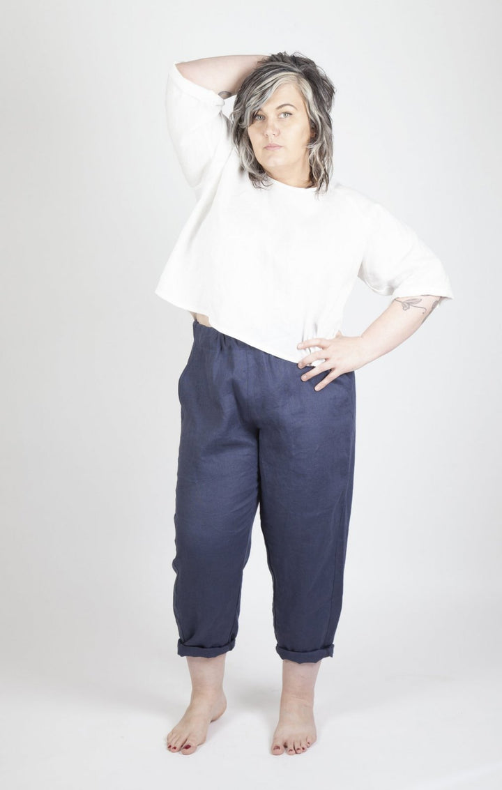 Sew House Seven Free Range Slacks Paper Pattern – elastic waist tapered and straight cropped pants sewing pattern