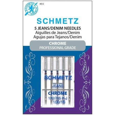 Schmetz Chrome Denim Sewing Needles Size 100/16 - 5 Count Pack for Heavy Fabrics