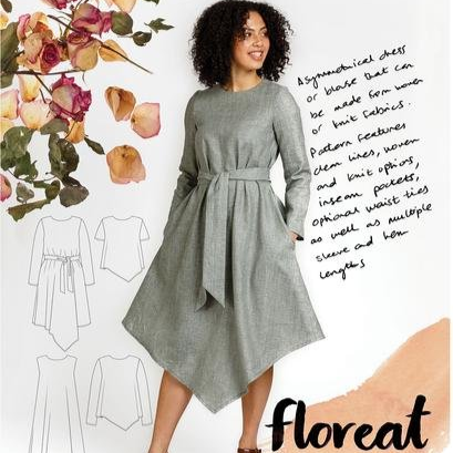 Megan Nielsen Floreat Dress & Top showing asymmetrical dress and blouse options with multiple sleeve and hem lengths