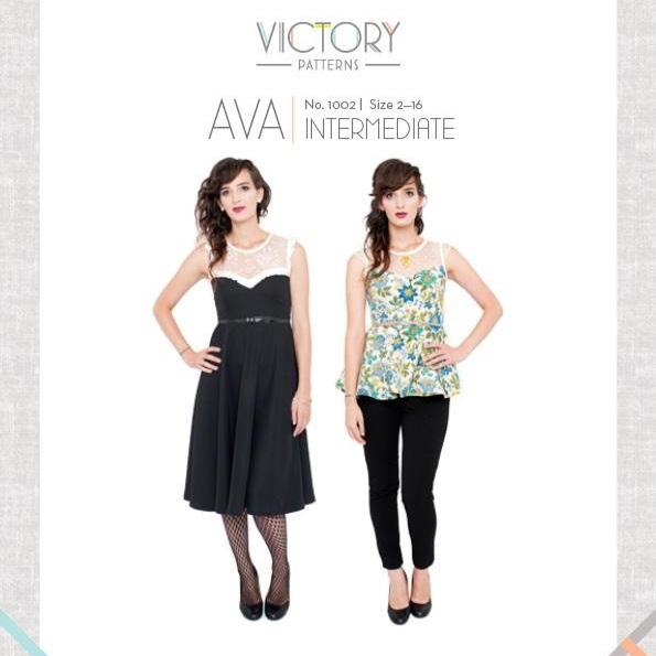 Victory Patterns Ava sweetheart neckline dress with flared skirt, pleated bodice, and sleeve options