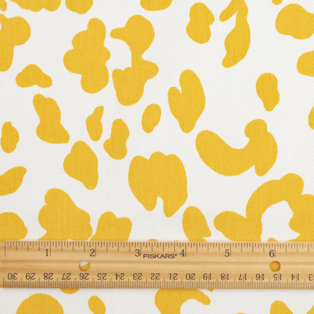 Twill Sunny Splotches cotton spandex fabric with yellow splotches for jackets and skirts
