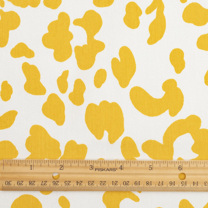 Twill Sunny Splotches cotton spandex fabric with yellow splotches for jackets and skirts