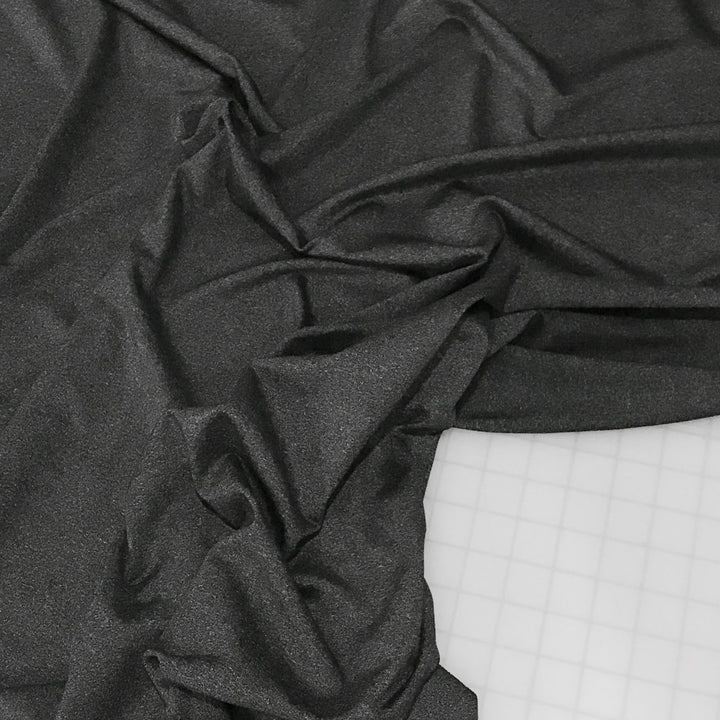 Heathered charcoal stretch supplex fabric, OEKO-TEX certified, soft nylon spandex blend for leggings, yoga wear, and activewear sewing
