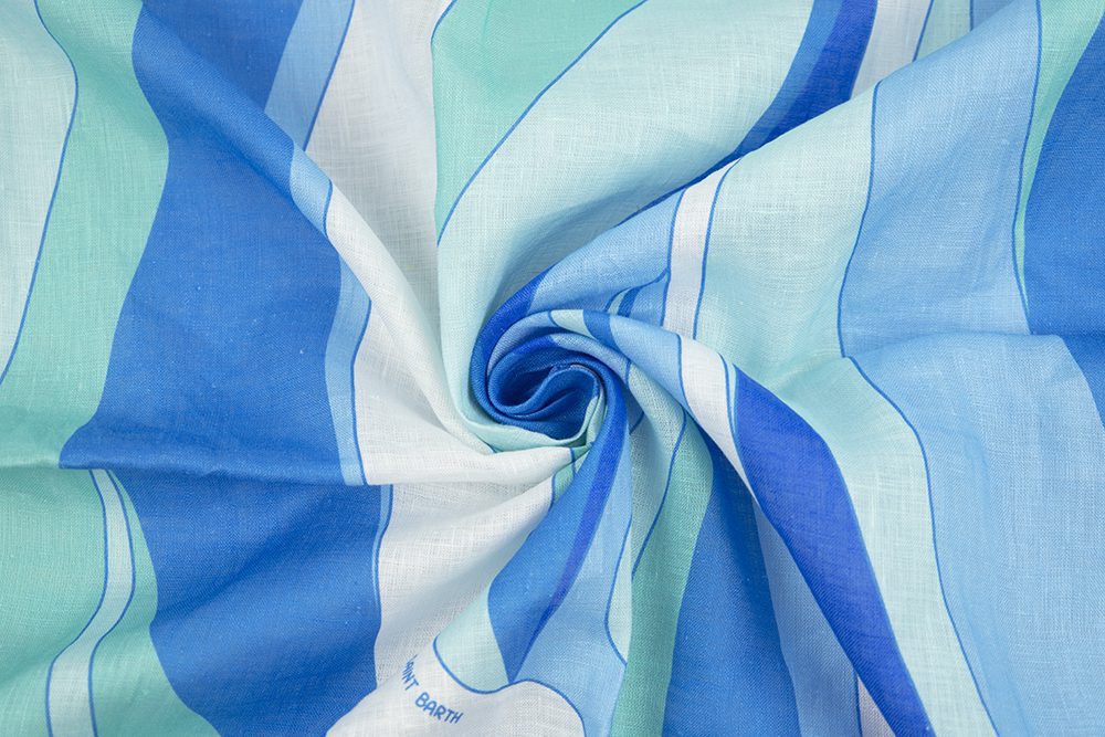 Linen Print - Coastal Wave - Aqua and Blue