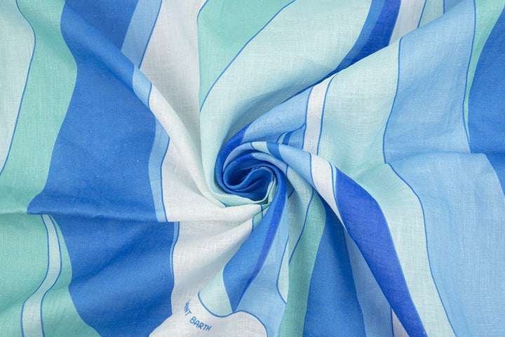 Linen Print - Coastal Wave - Aqua and Blue