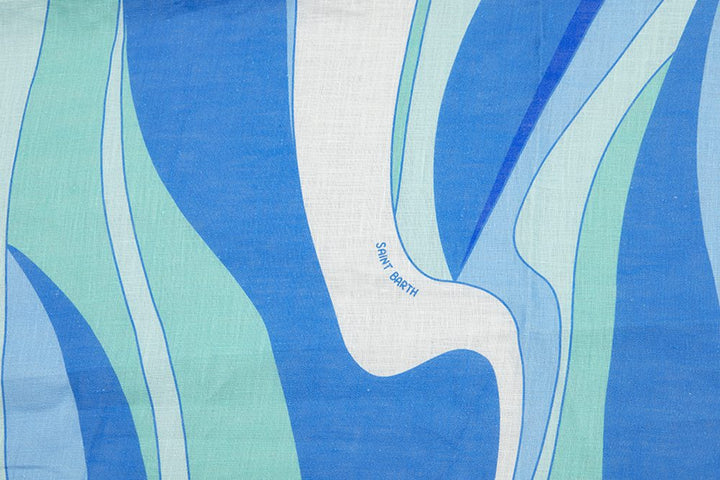 Linen Print - Coastal Wave - Aqua and Blue