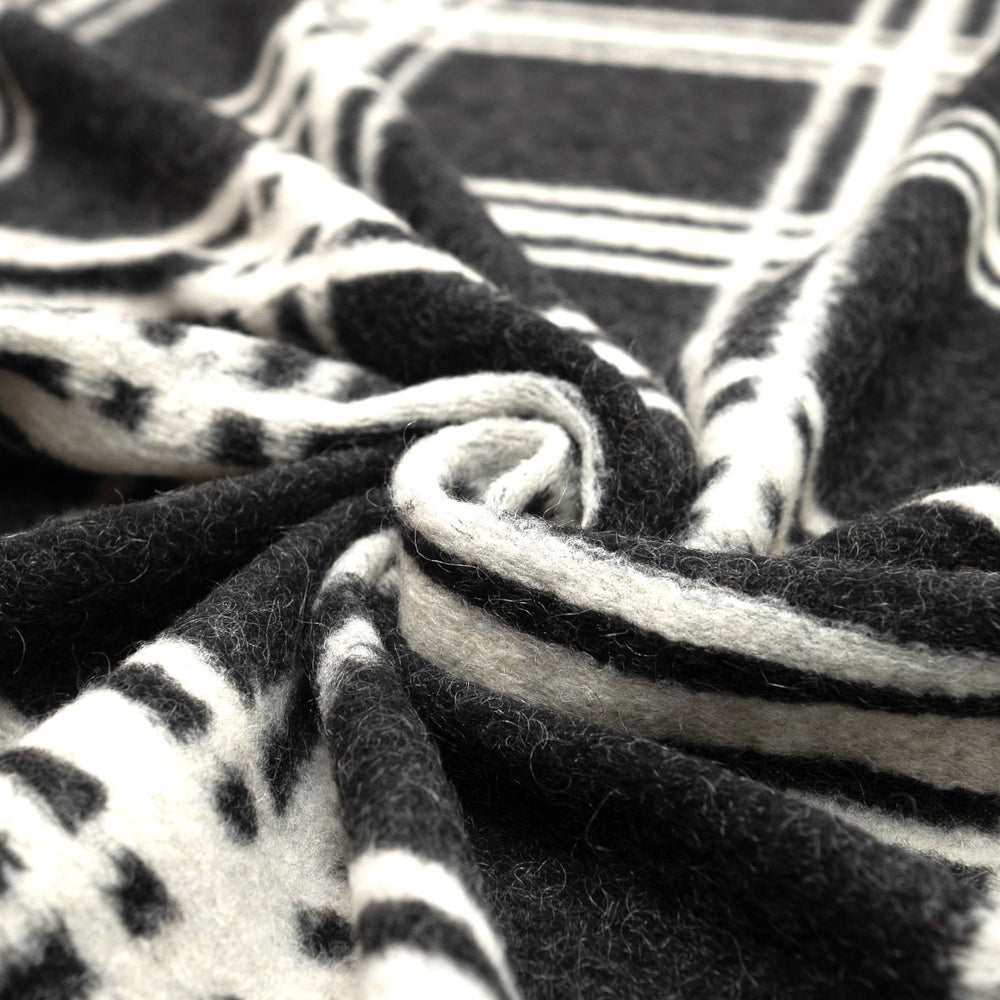 Charcoal and White Large Plaid Boiled Wool Fabric - Italian-Crafted Wool for Statement Coats & Jackets
