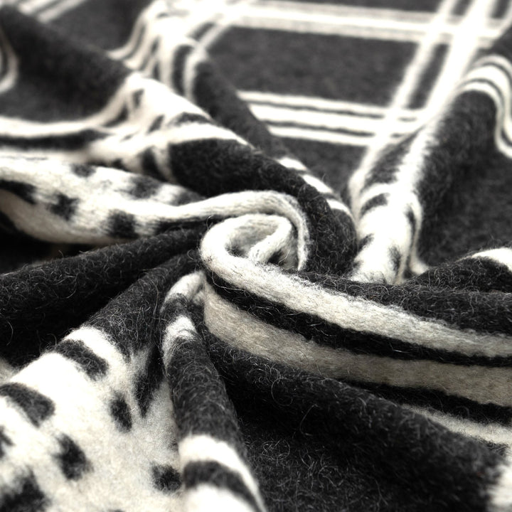 Charcoal and White Large Plaid Boiled Wool Fabric - Italian-Crafted Wool for Statement Coats & Jackets