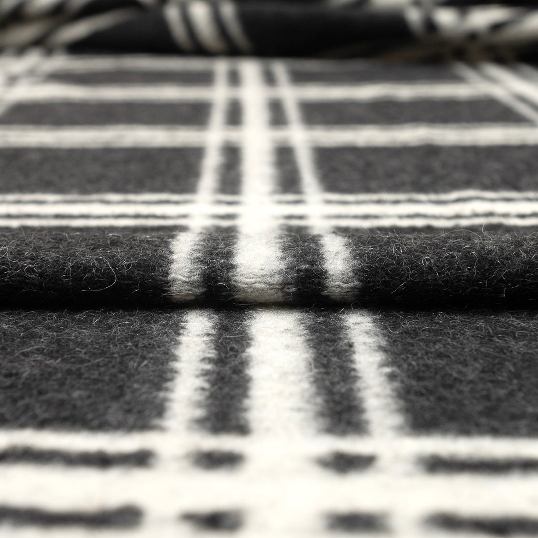 Charcoal and White Large Plaid Boiled Wool Fabric - Italian-Crafted Wool for Statement Coats & Jackets