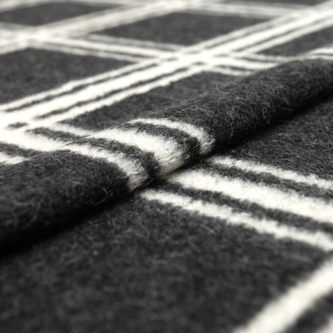 Charcoal and White Large Plaid Boiled Wool Fabric - Italian-Crafted Wool for Statement Coats & Jackets