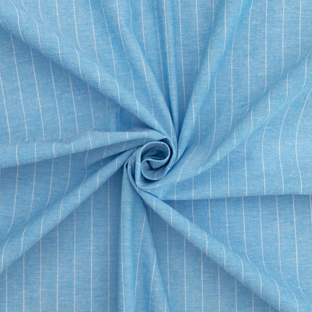 Cotton Chambray Stripes Turquoise – 100% cotton, 57/58 inches wide, lightweight fabric for sewing shirts, dresses, and button-up garments