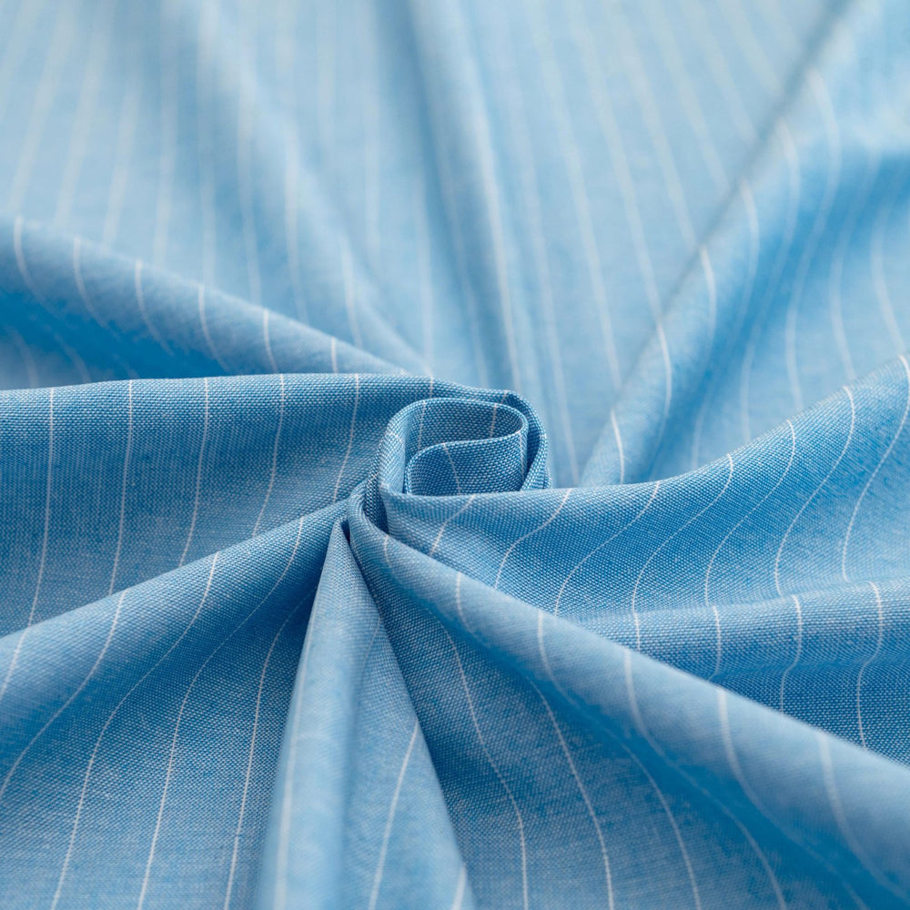 Cotton Chambray Stripes Turquoise – 100% cotton, 57/58 inches wide, lightweight fabric for sewing shirts, dresses, and button-up garments