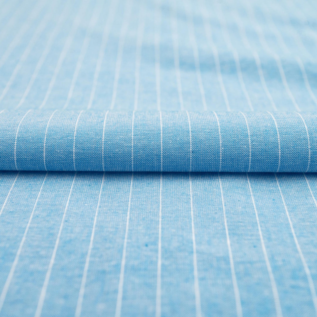 Cotton Chambray Stripes Turquoise – 100% cotton, 57/58 inches wide, lightweight fabric for sewing shirts, dresses, and button-up garments