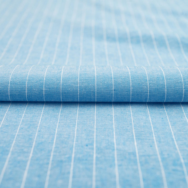Cotton Chambray Stripes Turquoise – 100% cotton, 57/58 inches wide, lightweight fabric for sewing shirts, dresses, and button-up garments