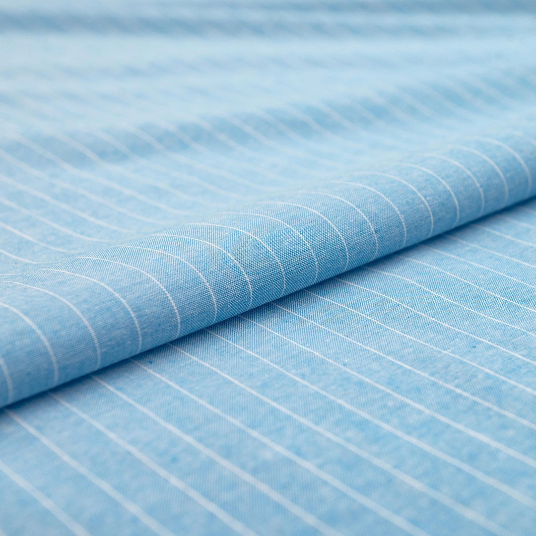 Cotton Chambray Stripes Turquoise – 100% cotton, 57/58 inches wide, lightweight fabric for sewing shirts, dresses, and button-up garments