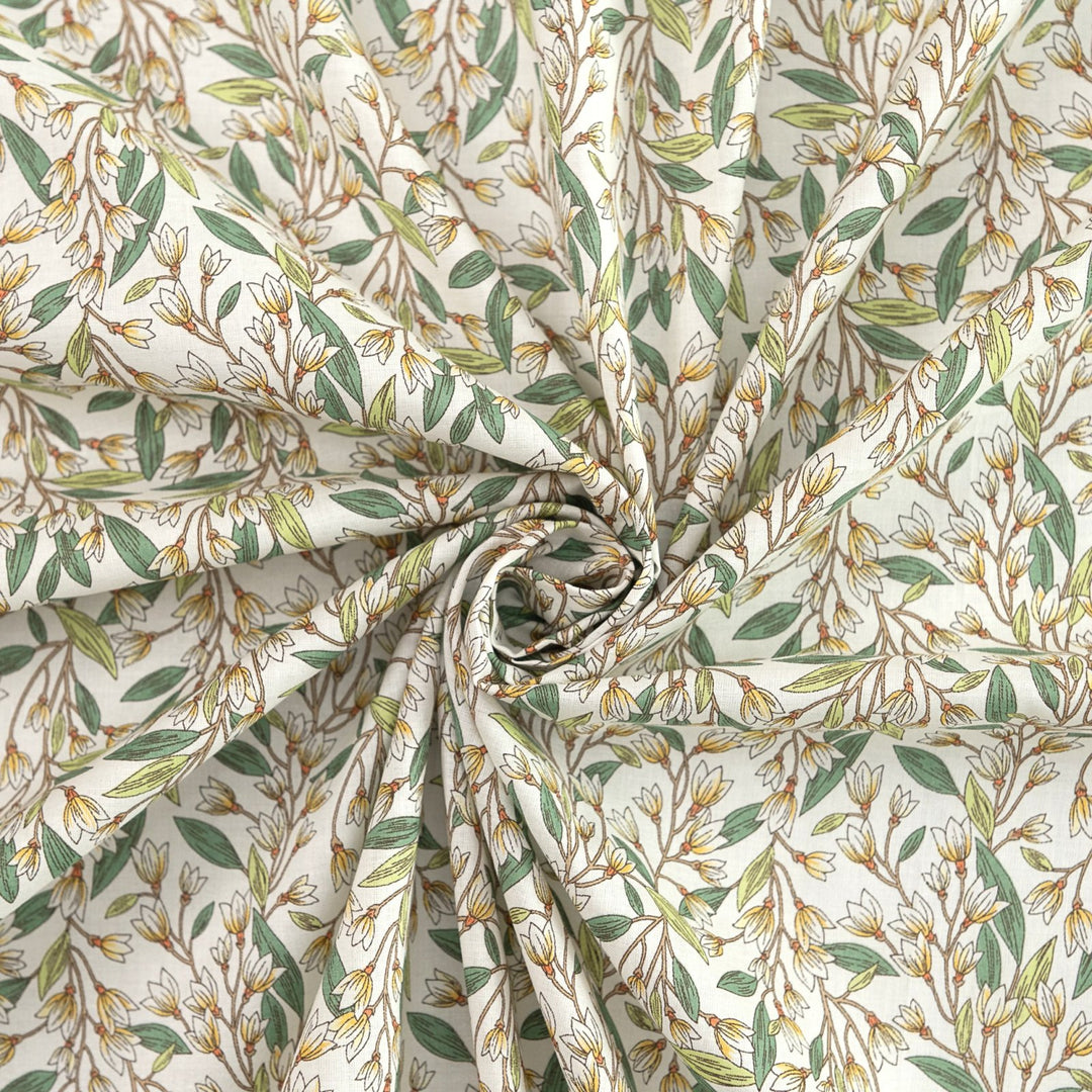 Japanese Cotton Poplin Colorful Leafy White Fabric 44-inch Lightweight Material