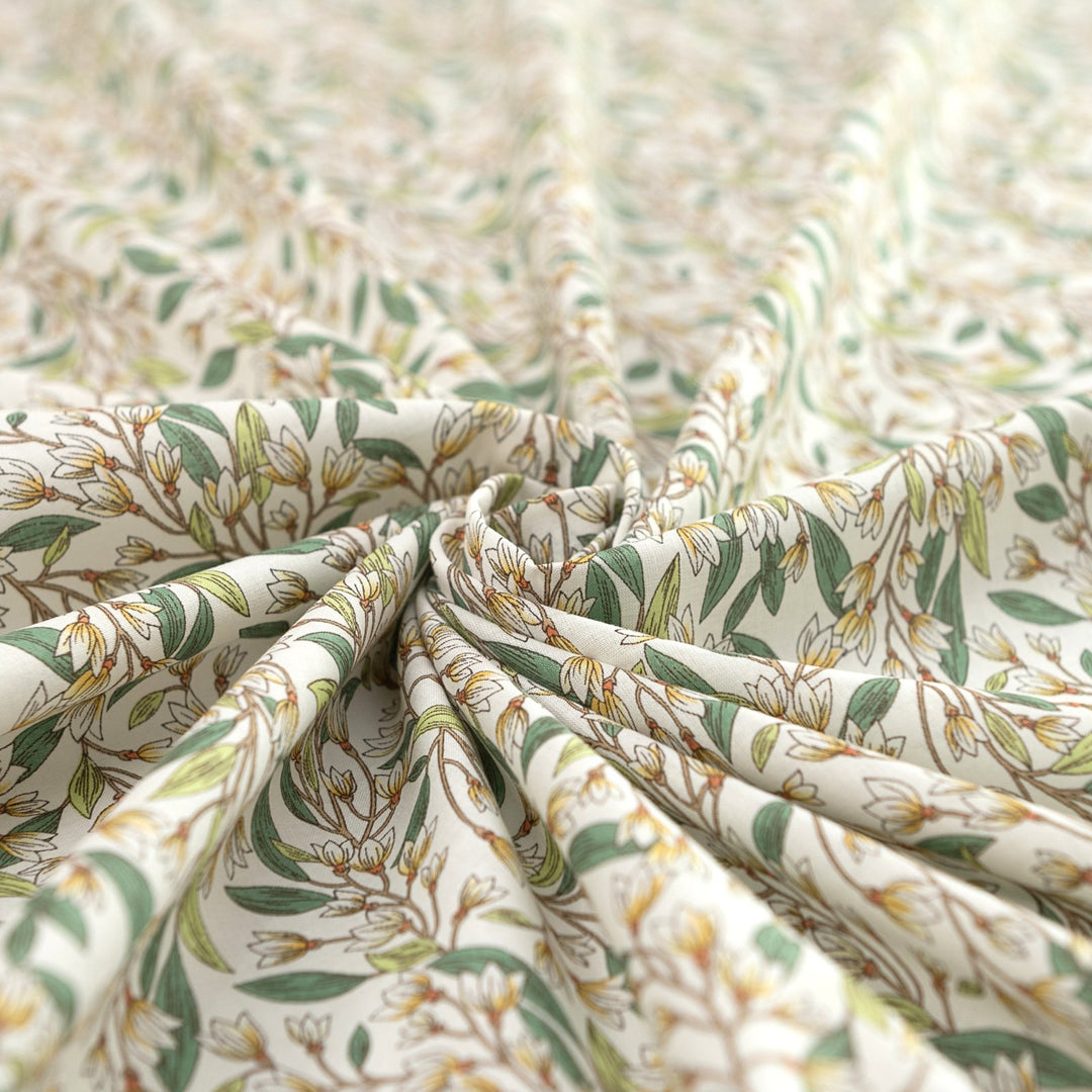 Japanese Cotton Poplin Colorful Leafy White Fabric 44-inch Lightweight Material