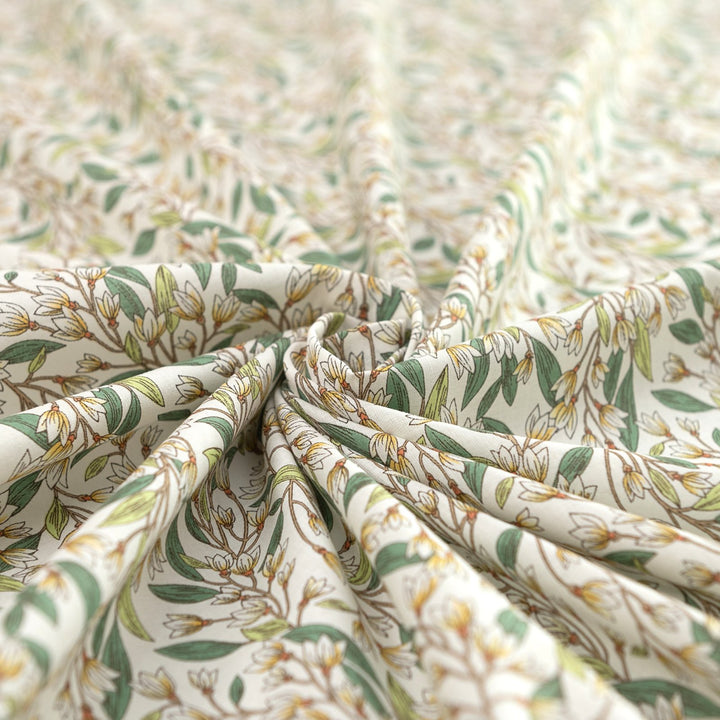 Japanese Cotton Poplin Colorful Leafy White Fabric 44-inch Lightweight Material