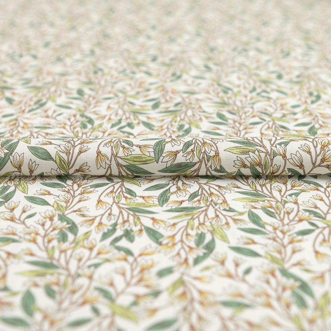 Japanese Cotton Poplin Colorful Leafy White Fabric 44-inch Lightweight Material