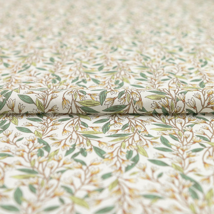 Japanese Cotton Poplin Colorful Leafy White Fabric 44-inch Lightweight Material